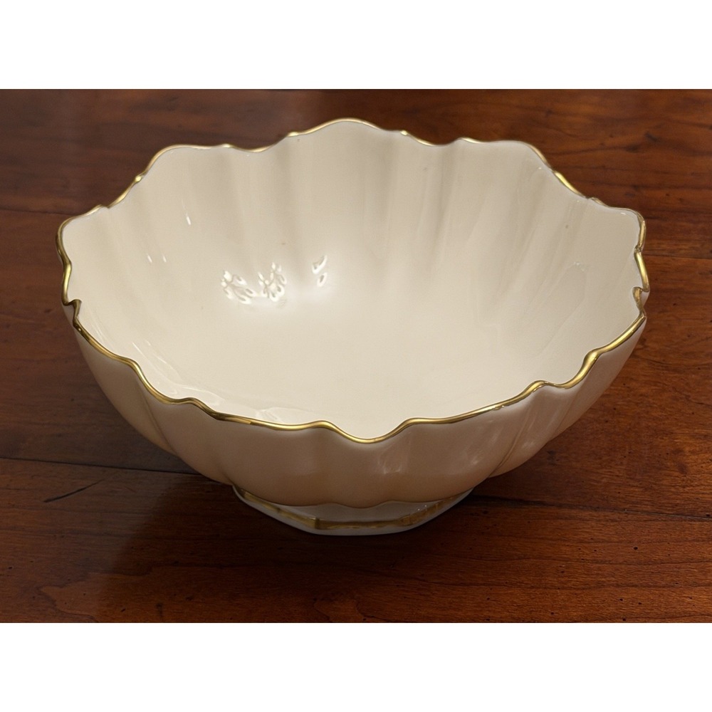Vintage Lenox Symphony Sculptured Footed Bowl 24K Gold Trim Ivory